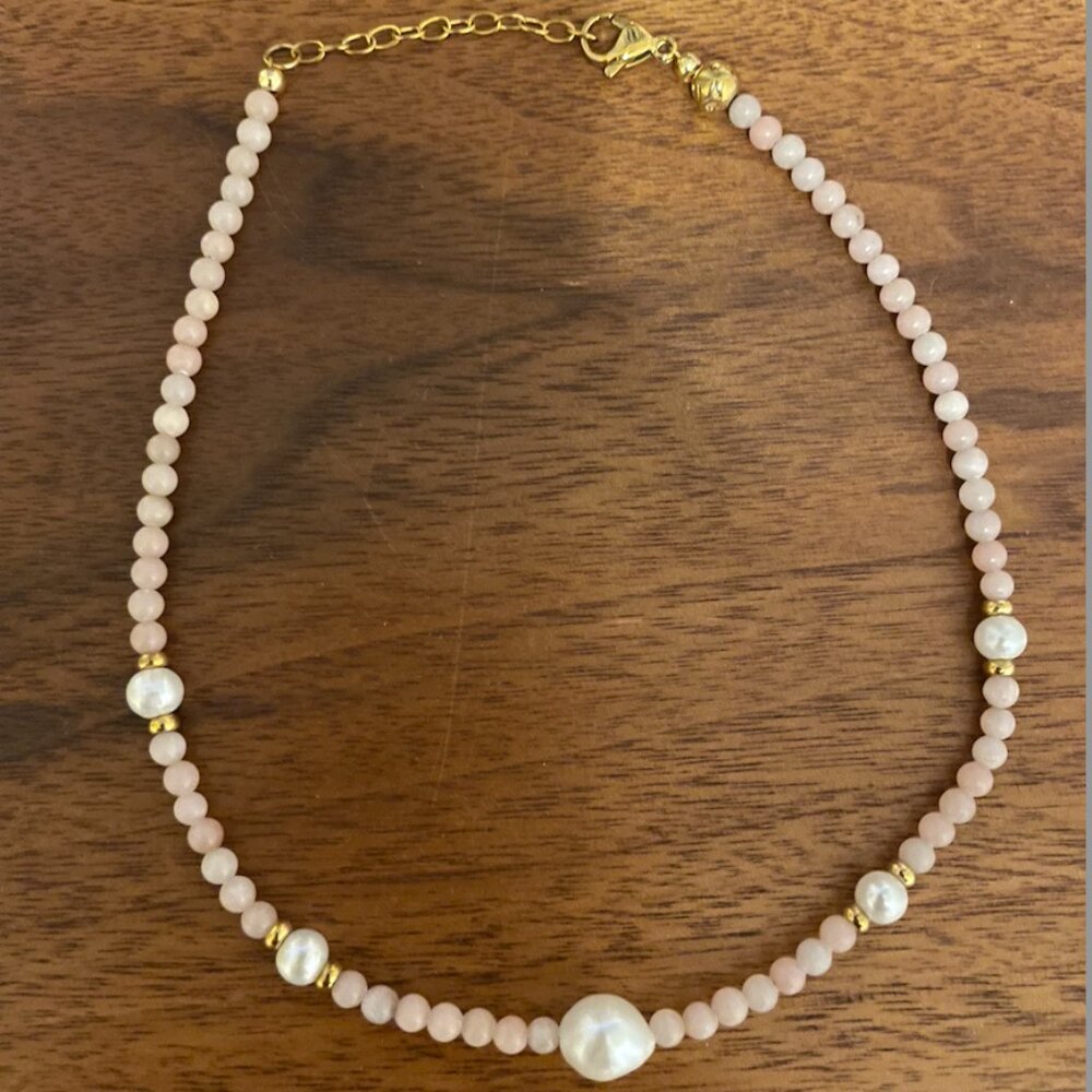 Nialaya Pink, Gold, and Pearl Necklace